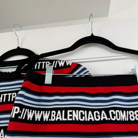 Balenciaga Knit Sweater Miniskirt Coords Multicolor Logo Striped Web Set 2 PC - Picture 9 of 12